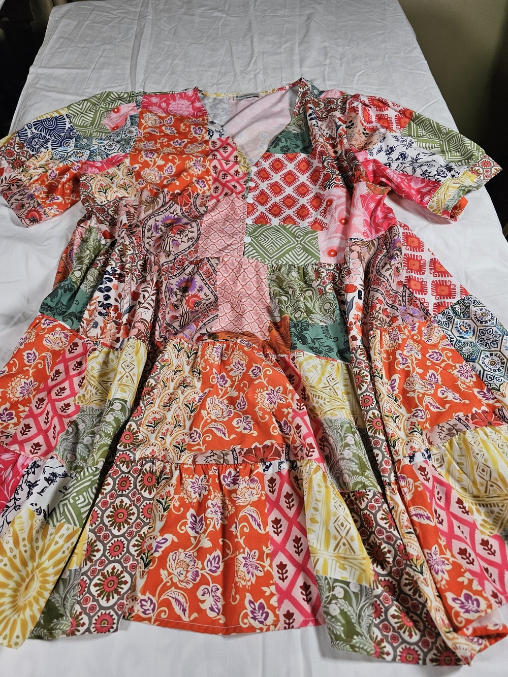Women’s Patchwork Midi Dress Top in Multicolor 3XL